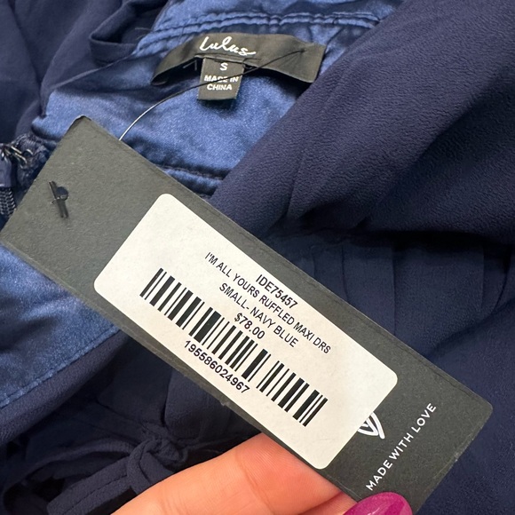 NWT Lulu’s I'm All Yours Navy Blue Ruffled Maxi Dress size S - Picture 12 of 12